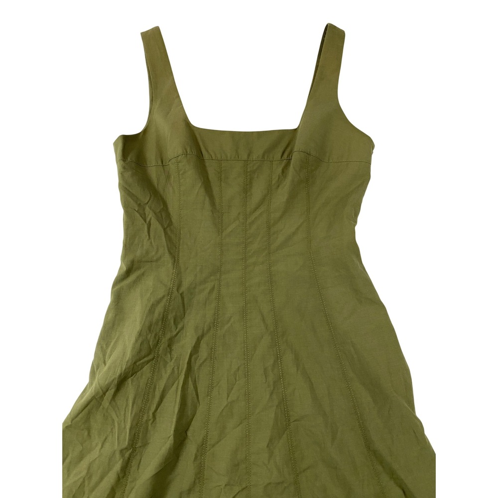 Club Monaco Womens Olive Green Square Neck Paneled Fit and Flare Midi Dress 0 - Picture 5 of 13